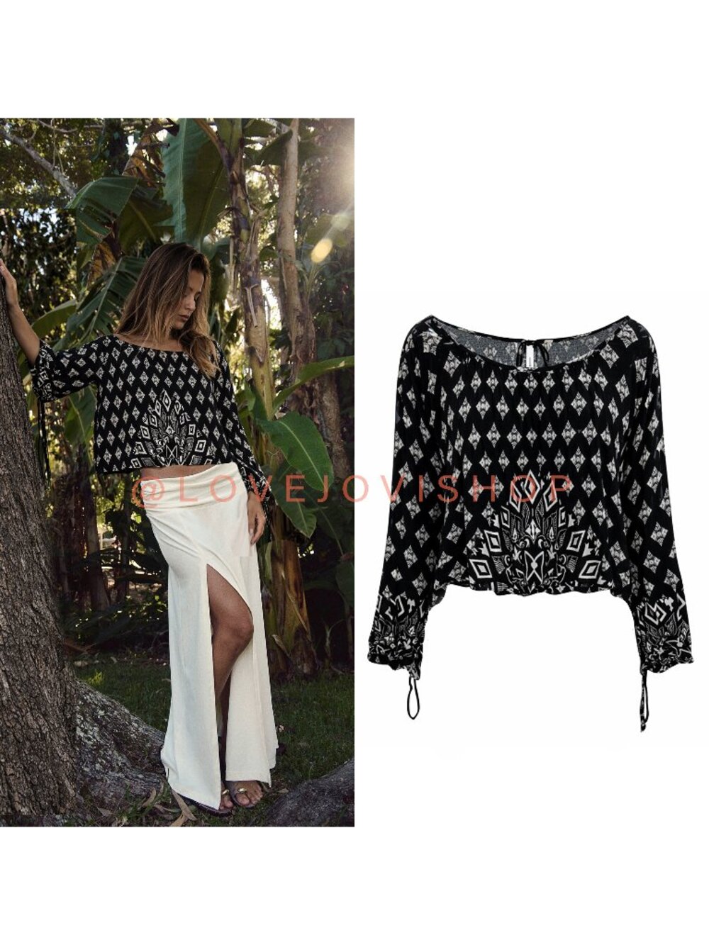 Bohemian Coastal | Free People Black Flowy Poet Blouse Drawstring Sleeve | Small